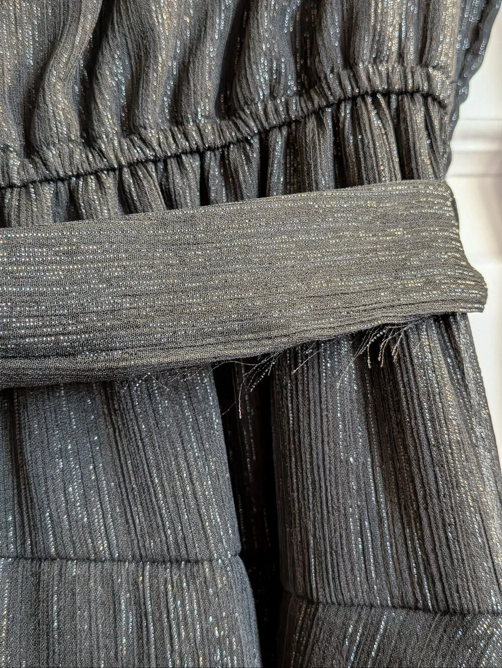Vera Wang Black Metallic Tiered Long-Sleeve Dress
